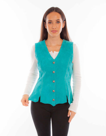Scully Womens Snap Front Turquoise Leather Leather Vest S