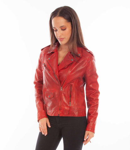 Scully Womens Motorcycle Zip Vintage Red Leather Leather Jacket