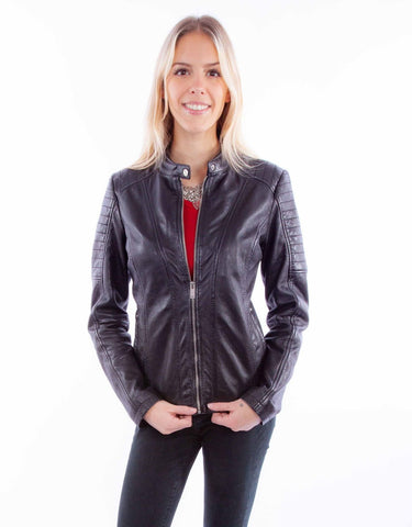 Scully Womens Zip Cafe Racer Black Lamb Leather Leather Jacket S