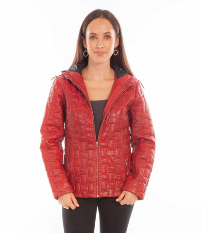 Scully Womens Zip Quilted Hooded Red Leather Leather Jacket