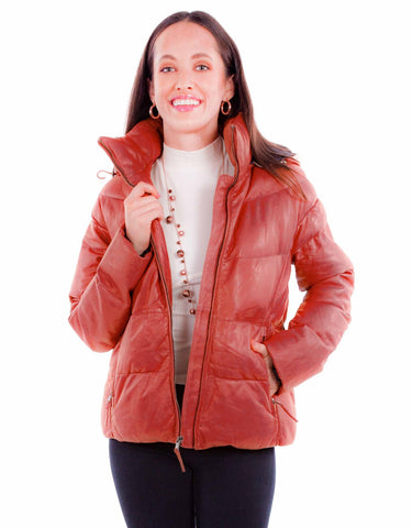 Scully Womens Puffy Zip Front Red Leather Leather Jacket