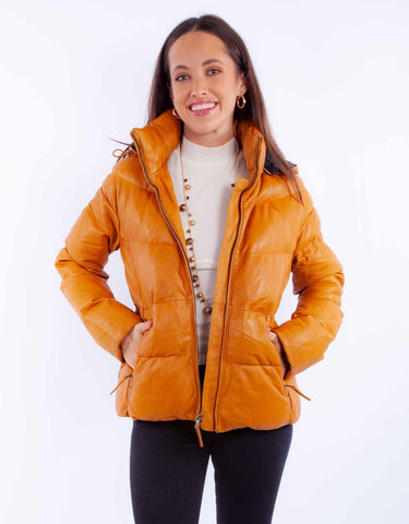 Scully Womens Puffy Zip Front Honey Leather Leather Jacket XL