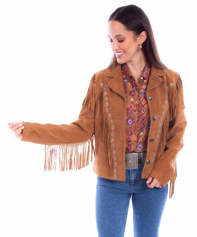 Scully Womens Western Fringe Button Tan Leather Leather Jacket