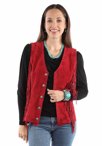 Scully Womens Snap Front Fringe Red Suede Leather Leather Vest L