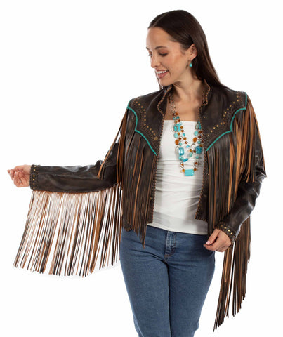 Scully Womens Bold Fringe Vintage Black Leather Leather Jacket XL