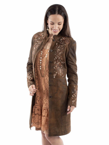 Scully Womens Sleek Knee High Brown Leather Leather Jacket