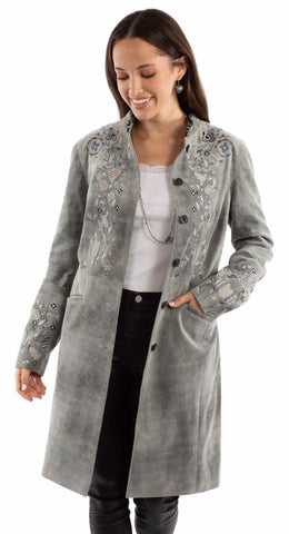 Scully Womens Sleek Knee High Grey Leather Leather Jacket