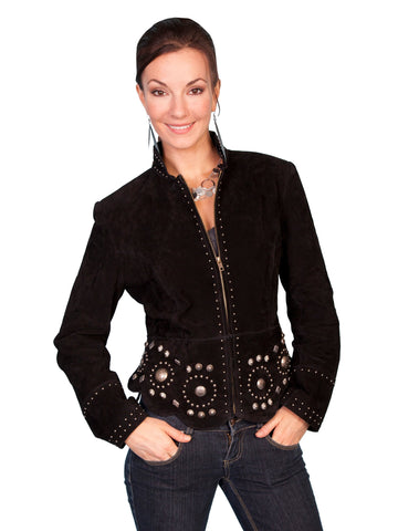 Scully Leather Womens Studded Conchos Boar Suede Jacket Black L