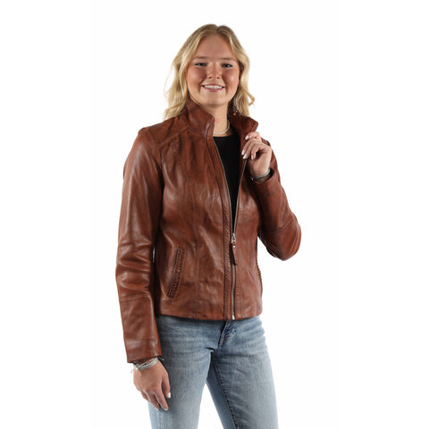 Scully Womens Lightweight Zip Vintage Brown Leather Leather Jacket
