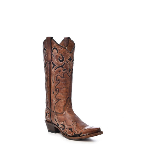 Circle G Ladies Embroidery Black/Brown Pig Leather Cowgirl Boots