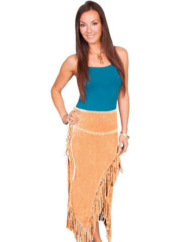 Scully Leather Womens Long Suede Tie Side Fringe Skirt Old Rust M
