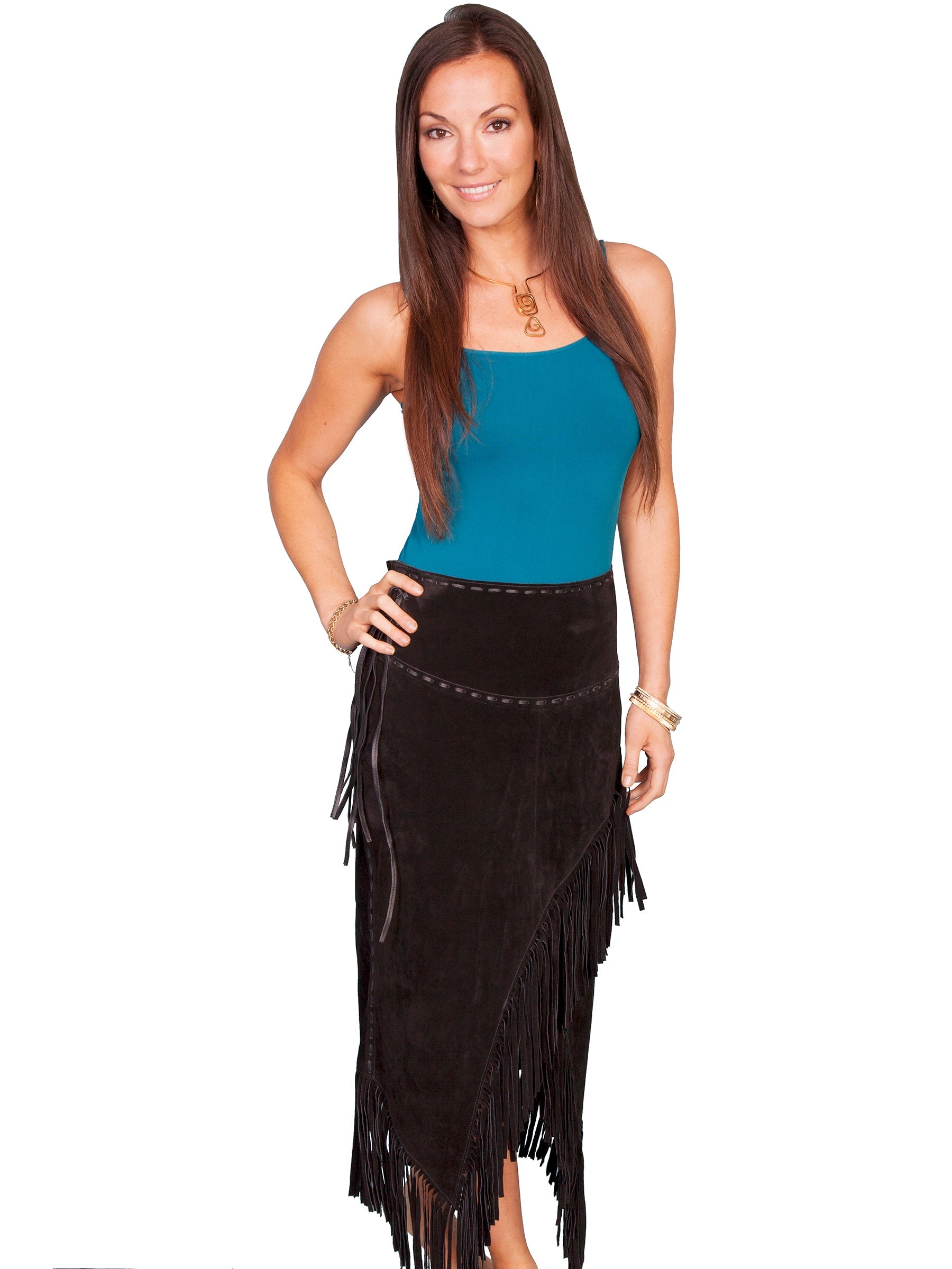 Long black fringe wrap skirt shop