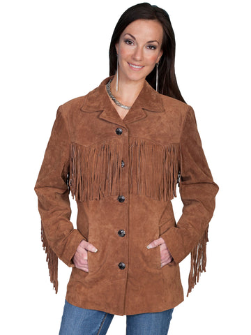 Scully Leather Womens Fringe Yokes Sleeves Suede Jacket Cinnamon L