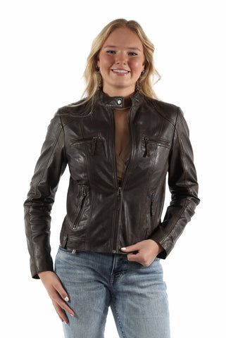 Scully Womens Vintage Cafe Racer Brown Lamb Leather Leather Jacket