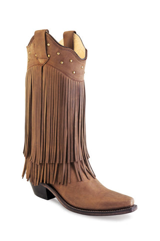 Old West Tan Womens Leather 12in Fringe Fashion Boots 5.5B