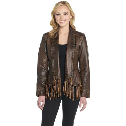 Cripple Creek Womens Grommet Trimmed Alpine Oak Leather Leather Jacket