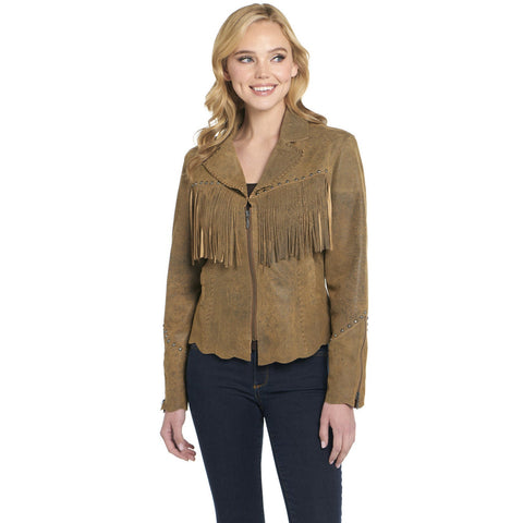 Cripple Creek Womens Raw Edges Hand Laced Butter Toffee Leather Leather Jacket
