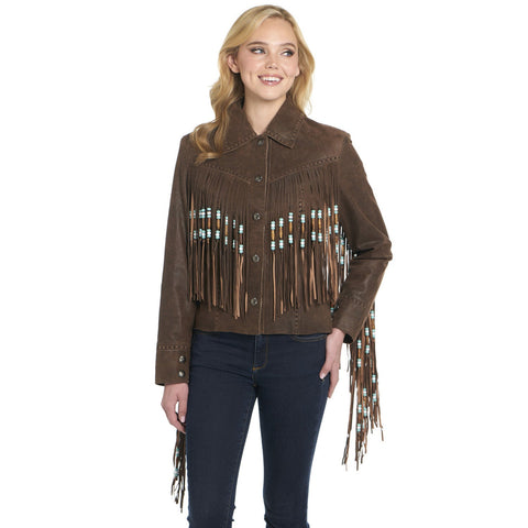 Cripple Creek Womens Hand-Laced Bone Pipe Classic Coffee Leather Leather Jacket