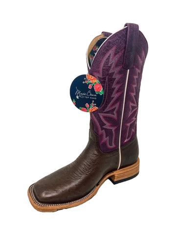 Macie Bean Womens 12in Sangria Sinsation Smooth Ostrich Cowboy Boots