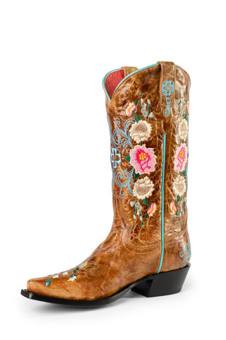 Macie Bean Womens Rose Garden Honey Bunch Leather Cowboy Boots