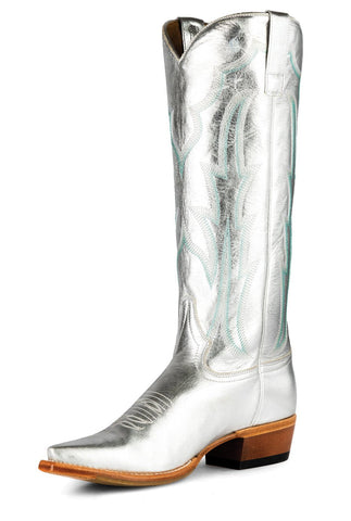 Macie Bean Womens Silver Bullet Metallic Leather Cowboy Boots