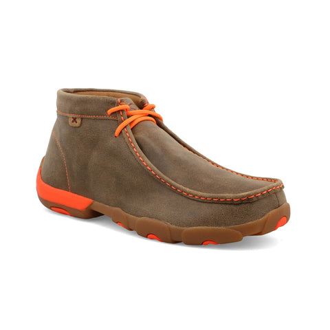 Twisted X Mens Driving Moc Bomber/Neon Orange Leather Chukka Boots