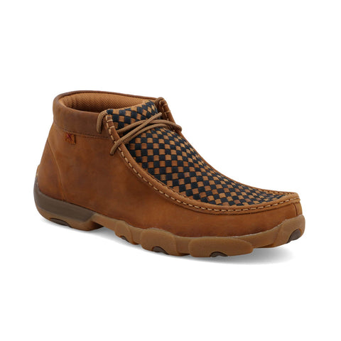Twisted X Mens Driving Moc Woven Oiled Saddle/Midnight Leather Chukka Boots