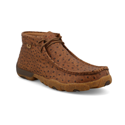 Twisted X Mens Driving Moc Ostrich Cognac Leather Chukka Boots
