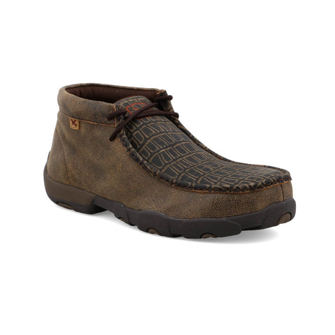 Twisted X Mens Chukka Driving Moc Caiman Brown Leather Work Boots