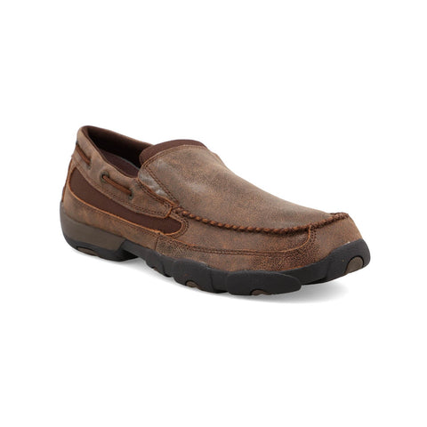 Twisted X Mens Driving Moc Brown Leather Slip-On Shoes