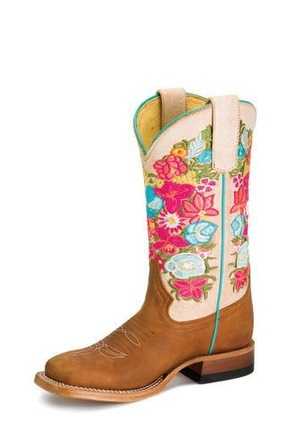 Macie Bean Kids Girls Floral Multi-Color Leather Cowboy Boots