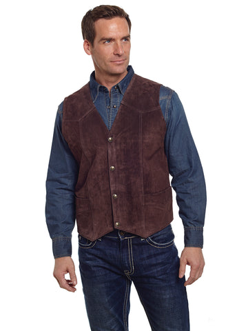 Cripple Creek Mens Chocolate Boar Suede Leather Western Snap Front Vest LT