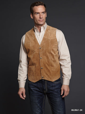 Cripple Creek Mens Light Brown Boar Suede Leather Western Snap Front Vest S