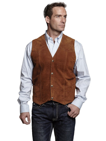 Cripple Creek Mens Cognac Boar Suede Leather Western Snap Front Vest XXL