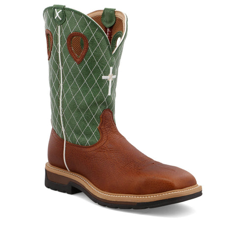 Twisted X Mens 12in Western Steel Toe Cognac/Lime Leather Cross Work Boots