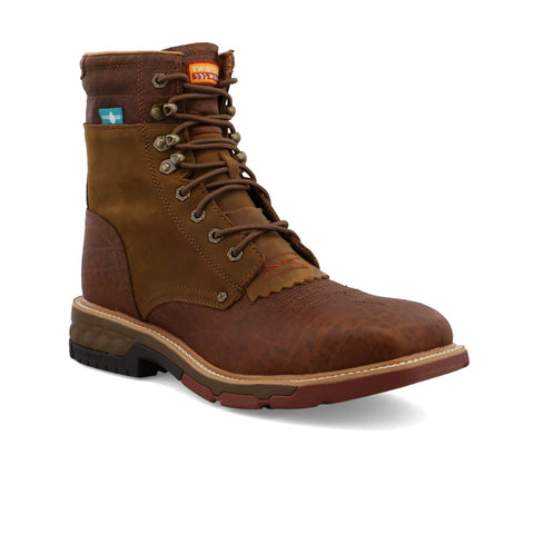 Twisted X Mens 8in CellStretch Lacer AT Saddle/Cognac Leather Work Boots