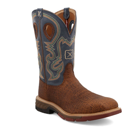 Twisted X Mens 12in Western Alloy Toe Saddle/Peacock Leather Work Boots