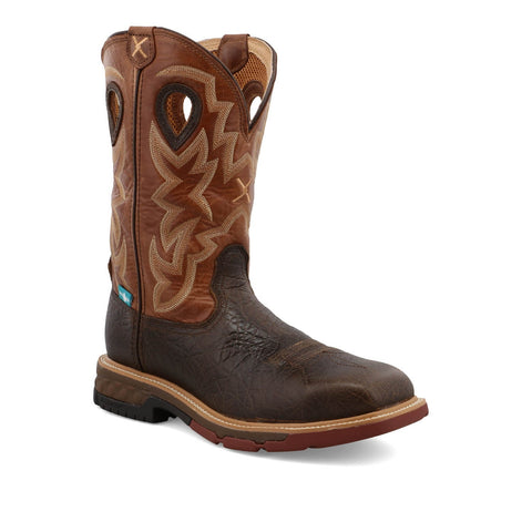 Twisted X Mens 12in Western WP AT Smokey Chocolate/Spice Leather Work Boots
