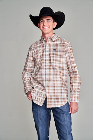 Kimes Ranch Mens Manzano Plaid Dress Sand Cotton Blend L/S Shirt