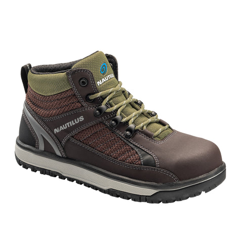 Nautilus Mens Urban Mid Brown Faux Leather Work Boots