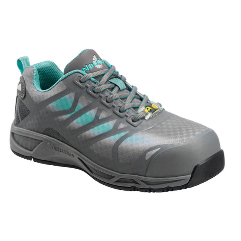 Nautilus Womens Grey/Teal Mesh Soft Toe ESD Athletic Work Shoes