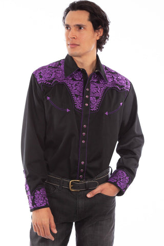 Scully Mens Purple Poly/Rayon Floral Tooled L/S Shirt 4X