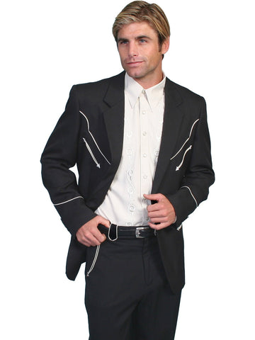 Scully Mens Western Black Polyester Button Front Blazer w/ Piping 40