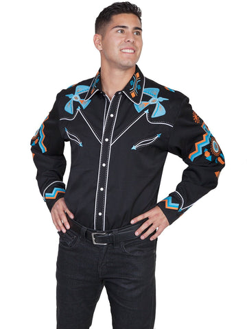 Scully Western Mens Black Polyester L/S Phoenix Western Shirt L