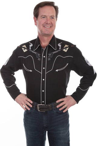 Scully Mens Black Poly/Rayon Pistols L/S Shirt XL