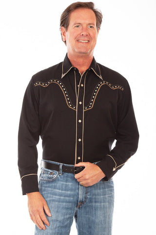 Scully Mens Black Poly/Rayon Diamond Yoke L/S Shirt XL