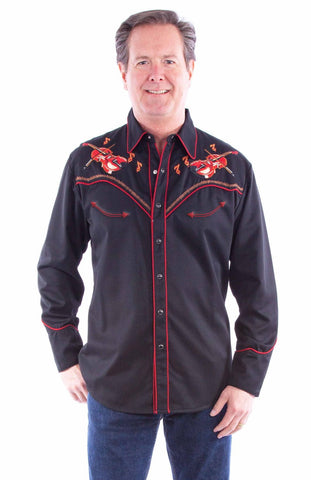 Scully Mens Dueling Fiddles Black Poly/Cotton L/S Shirt