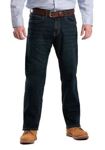 Berne Mens Dark Wash Cotton Blend Highland Flex Regular Straight Leg Jeans