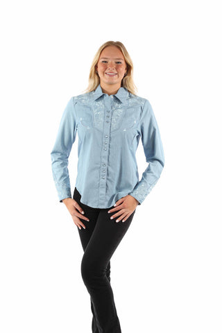 Scully Womens Fancy Yokes Arrow Light Blue Poly/Rayon L/S Shirt M