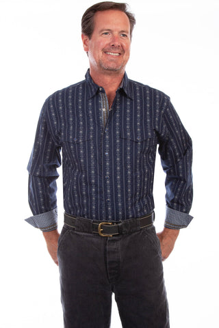 Scully Mens Skull Stripe Navy 100% Cotton L/S Shirt XXL